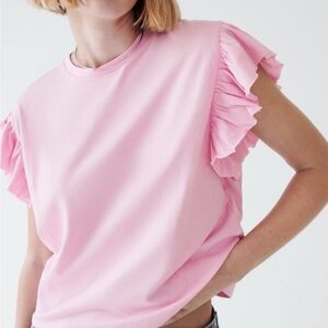 Zara Pink Ruffled Flutter Sleeve T-Shirt